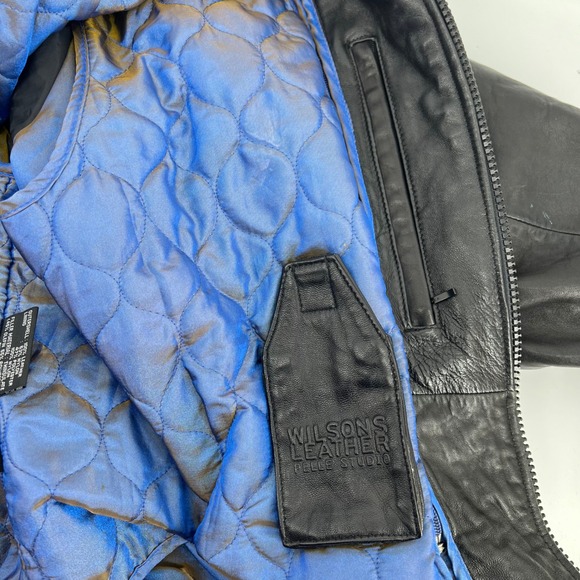 Wilsons Leather Pelle Studio Black Jacket Men 2X Thinsulate Lined Y2K Zip Coat - Picture 12 of 16